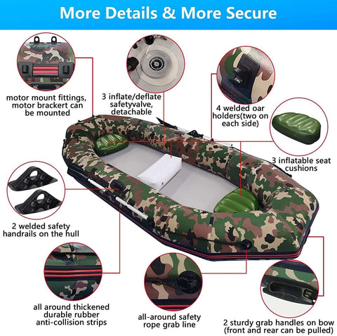 10 feet Inflatable Sport Boats for Adults, 4-5 Person Professional Fishing Dinghy Boat - Rafting Tender with Inflatable Cushion & Paddle