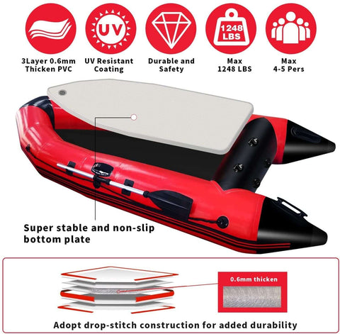 10 ft Inflatable Boats for Adults, 4-5 Person Dinghy Boat Kayak Sport Rescue Boat Tender Fishing Raft with Oars Air Pump (Pre-sale will ship around May 1st)