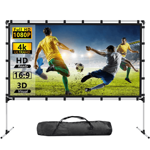 Projector Screen with Stand 120 inch Outdoor Indoor 16:9 4K HD Portable Rear Front Projection Movie Screen