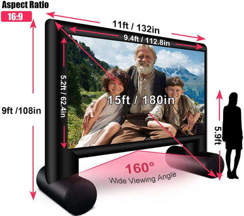 15/17 Feet Inflatable Outdoor Projector Movie Screen- Front/Rear Projection Screen