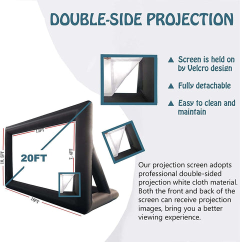 20 feet Inflatable Portable Projector Movie Screen- Front & Rear Projection,for Outdoor Party Backyard Pool Fun