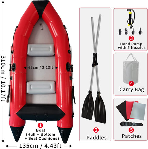 10 ft Inflatable Boats for Adults, 4-5 Person Dinghy Kayak Sport Rescue Boat - Inflatableout